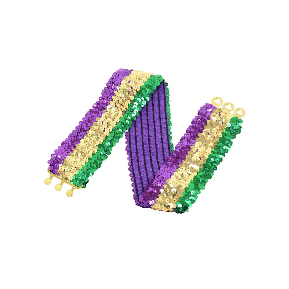 2475 Women's Glitter Sequin Belts Stretchy Sparkly Cinch Belt Disco Party - Picture 3 of 5